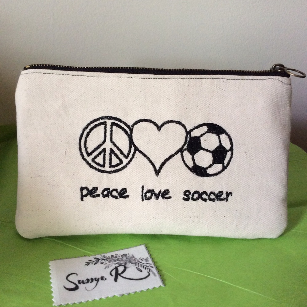 Peace Love Soccer Pouch/ Clutch Bag Handmade